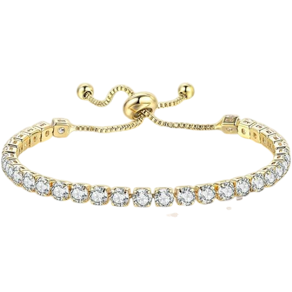 925 Sterling Silver Plated Tennis Bracelet with White Cubic Zirconia - Gold