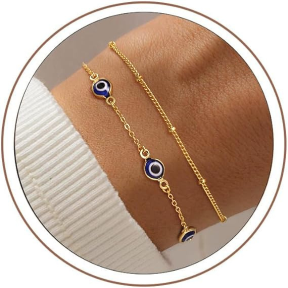 14K Gold Plated Double Layer Evil Eye Bracelet - Gold