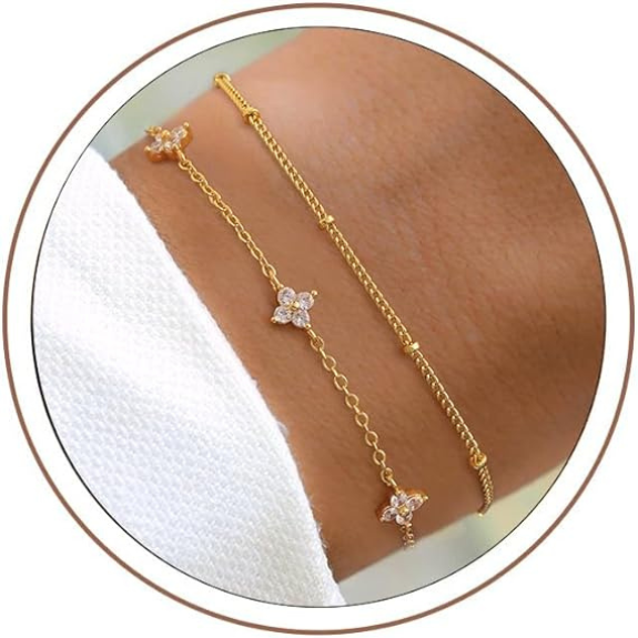 14K Gold Plated Double Layer CZ Clover Bracelet - Gold