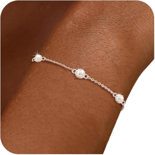 925 Sterling Silver Clover Charm Bracelet with Cubic Zirconia - Silver