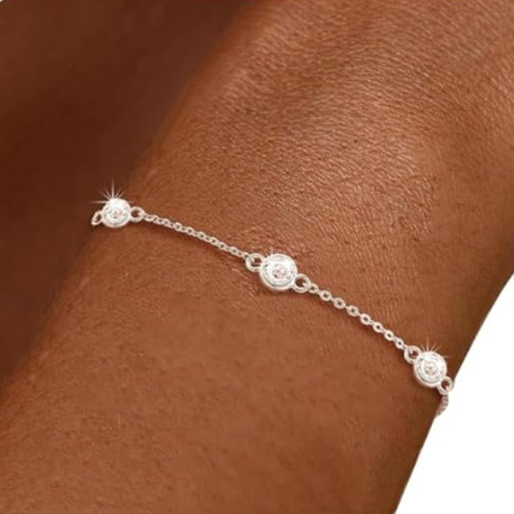925 Sterling Silver Round CZ Charm Bracelet - Silver