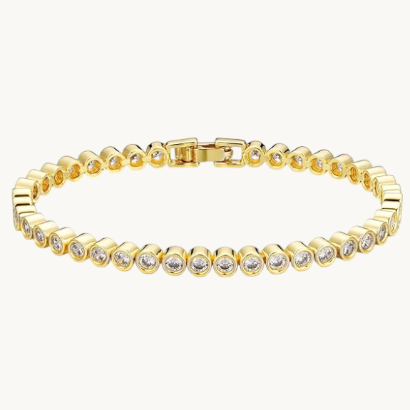 14K Gold Plated Round CZ Tennis Bracelet - Gold
