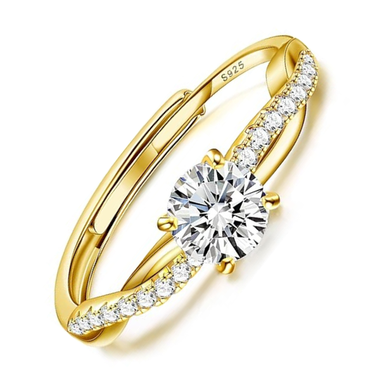 925 Sterling Silver Twisted Infinity Ring with Cubic Zirconia - Gold