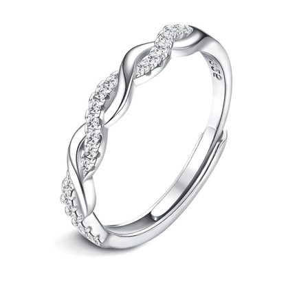 925 Sterling Silver Adjustable Crossover Eternity Ring with Cubic Zirconia - Silver