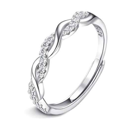 925 Sterling Silver Adjustable Crossover Eternity Ring with Cubic Zirconia - Silver