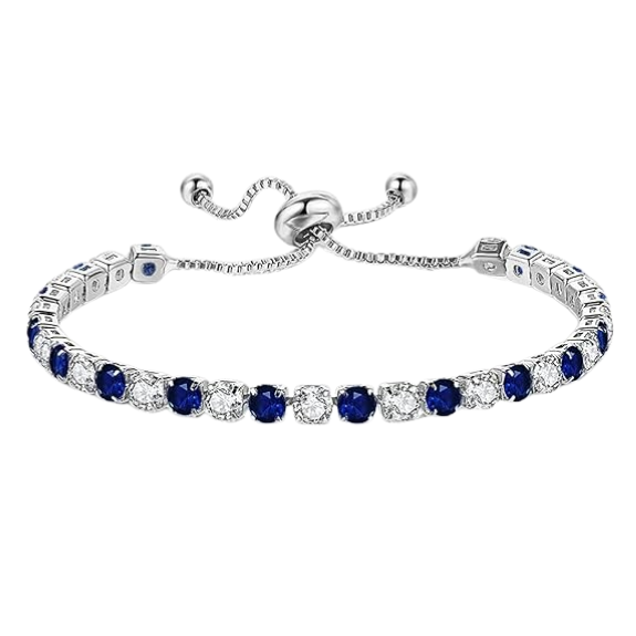 Sterling Silver Tennis Bracelet with Blue and White Cubic Zirconia
