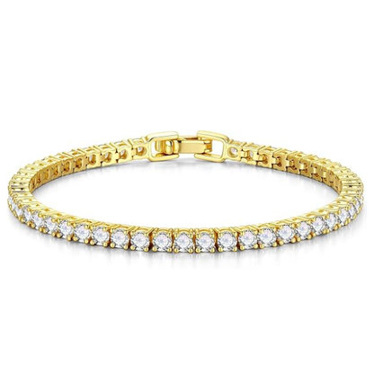 14K Gold Plated Tennis Bracelet with Square Cut Cubic Zirconia - Gold