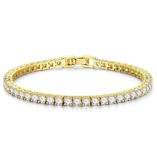 14K Gold Plated Tennis Bracelet with Square Cut Cubic Zirconia - Gold