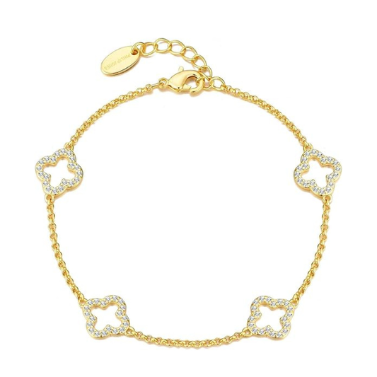 18K Gold Plated Clover Bracelet with Zircondia Crystals