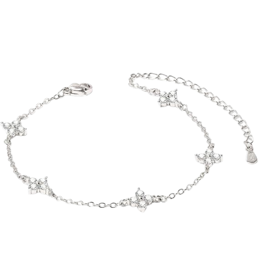 925 Sterling Silver Clover Charm Bracelet with Cubic Zirconia - Silver