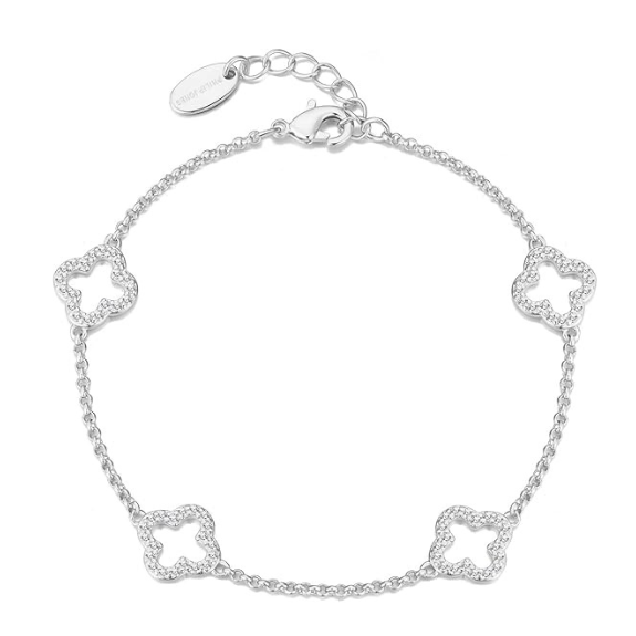 Silver Plated Clover Bracelet with Zircondia Crystals