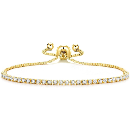 18K Gold Plated 2mm Adjustable Tennis Bracelet with Zircondia Crystals