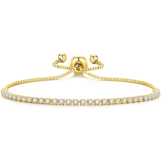 18K Gold Plated 2mm Adjustable Tennis Bracelet with Zircondia Crystals