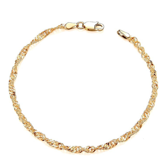 9ct Yellow Gold on Silver Singapore Link Bracelet - 7.5 Inch