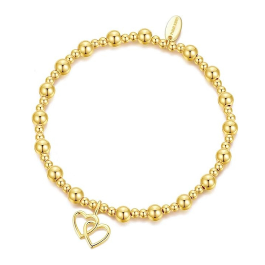 18K Gold Plated Heart Link Beaded Stretch Bracelet