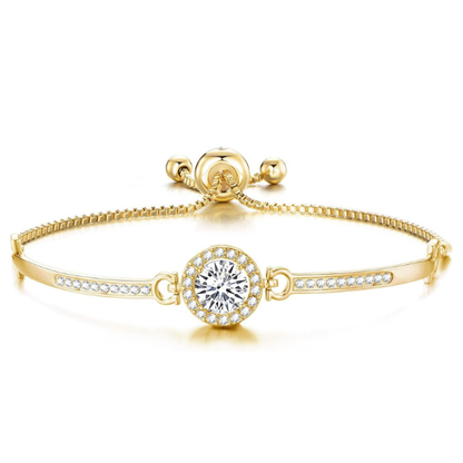 18K Gold Plated Halo Friendship Slider Bracelet with Zircondia Crystals