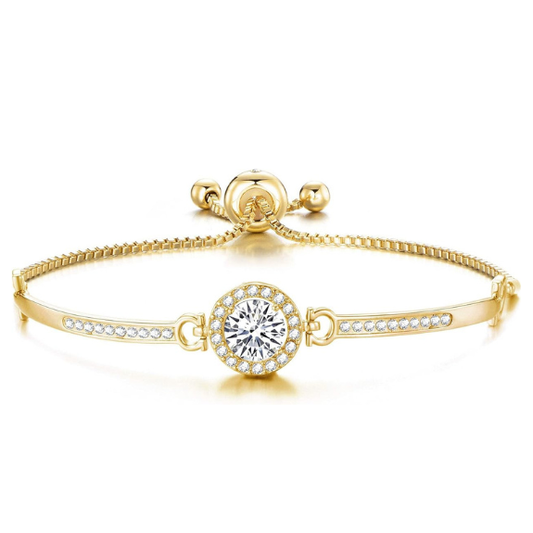 18K Gold Plated Halo Friendship Slider Bracelet with Zircondia Crystals