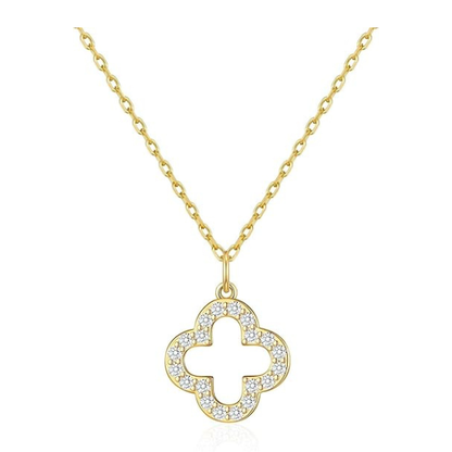 Gold Plated Clover Pendant Necklace with Zircondia Crystals