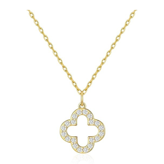 Gold Plated Clover Pendant Necklace with Zircondia Crystals