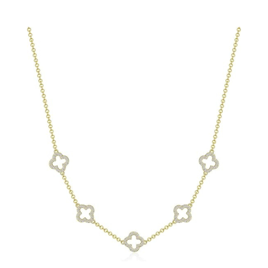 Gold Plated Multi Clover Necklace with Zircondia Crystals