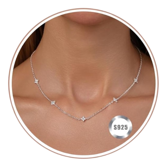 925 Sterling Silver Four Leaf Clover Necklace with Cubic Zirconia - Silver