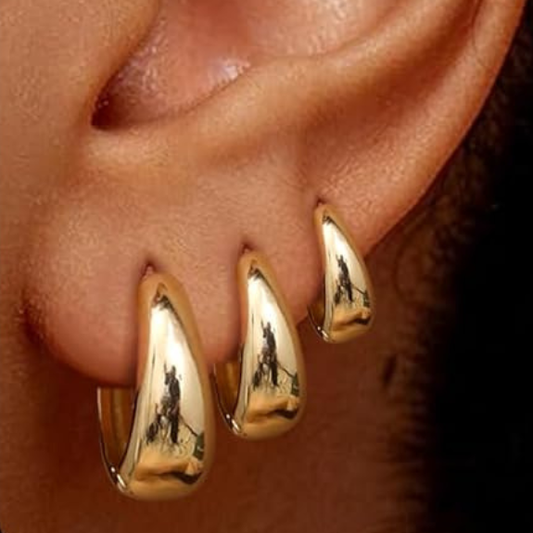 14K Gold Plated Huggie Hoop Earrings Set of 3 Pairs