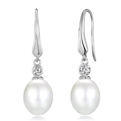Sterling Silver White Shell Pearl Drop Earrings with Zircondia Crystals