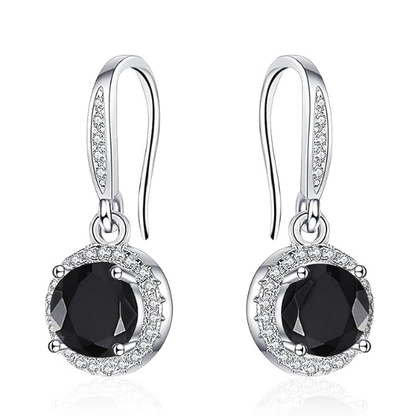 925 Sterling Silver Round Drop Earrings with Black Cubic Zirconia - Silver