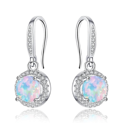 925 Sterling Silver Round Drop Earrings with Opal - Silver