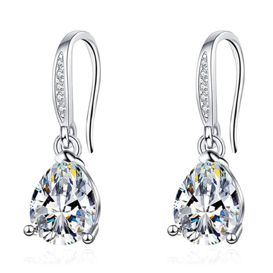 925 Sterling Silver Oval Drop Earrings with AAAAA Cubic Zirconia - Silver