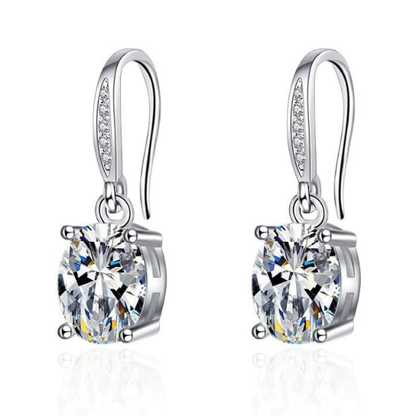 925 Sterling Silver Slim Oval Drop Earrings with AAAAA Cubic Zirconia - Silver