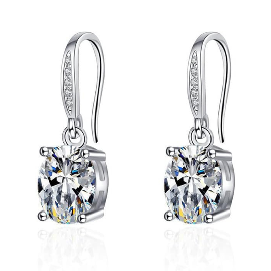 925 Sterling Silver Slim Oval Drop Earrings with AAAAA Cubic Zirconia - Silver