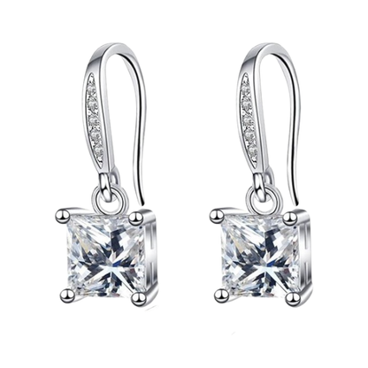 925 Sterling Silver Square Drop Earrings with AAAAA Cubic Zirconia - Silver