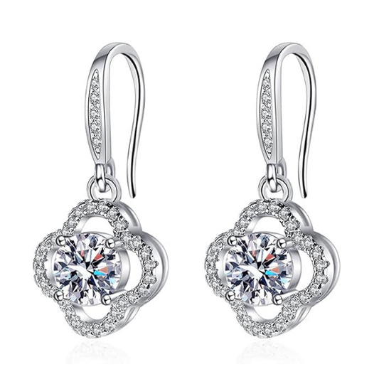 925 Sterling Silver Leaf Drop Earrings with Cubic Zirconia - Silver