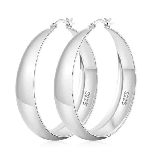 925 Sterling Silver Chunky Hoop Earrings - Silver 40mm