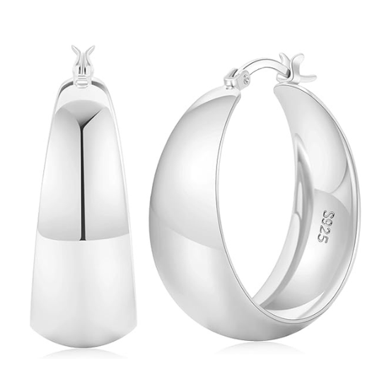 925 Sterling Silver Chunky Hoop Earrings - Silver 30mm