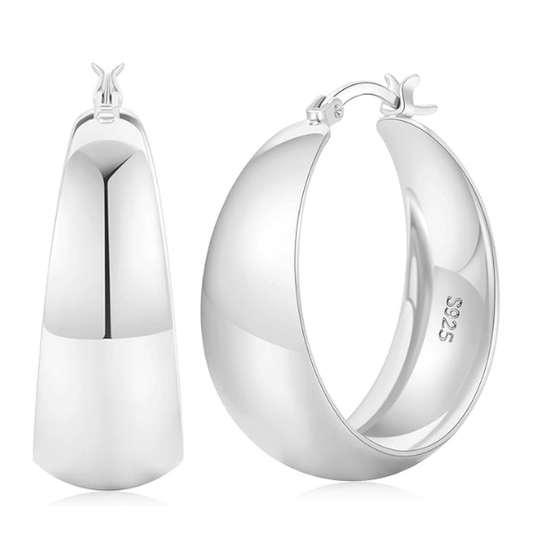 925 Sterling Silver Chunky Hoop Earrings - Silver 25mm