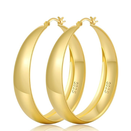 925 Sterling Silver Chunky Hoop Earrings with Gold Plating - 30mm