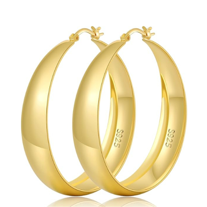 925 Sterling Silver Chunky Hoop Earrings with 14K Gold Plating - 50mm