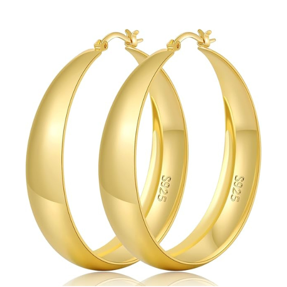 925 Sterling Silver Chunky Hoop Earrings with 14K Gold Plating - 40mm