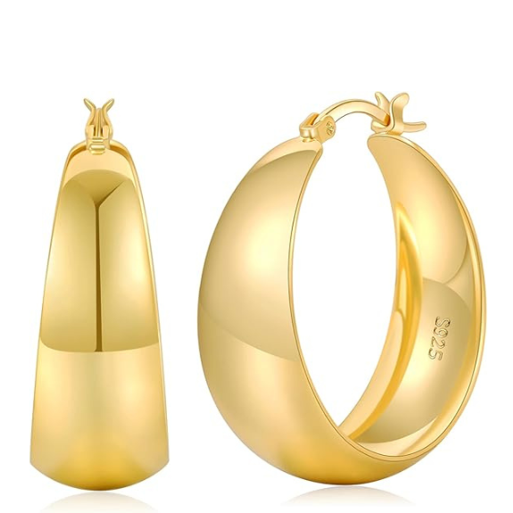925 Sterling Silver Chunky Hoop Earrings with 14K Gold Plating - 25mm