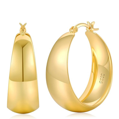 925 Sterling Silver Chunky Hoop Earrings with 14K Gold Plating - 25mm