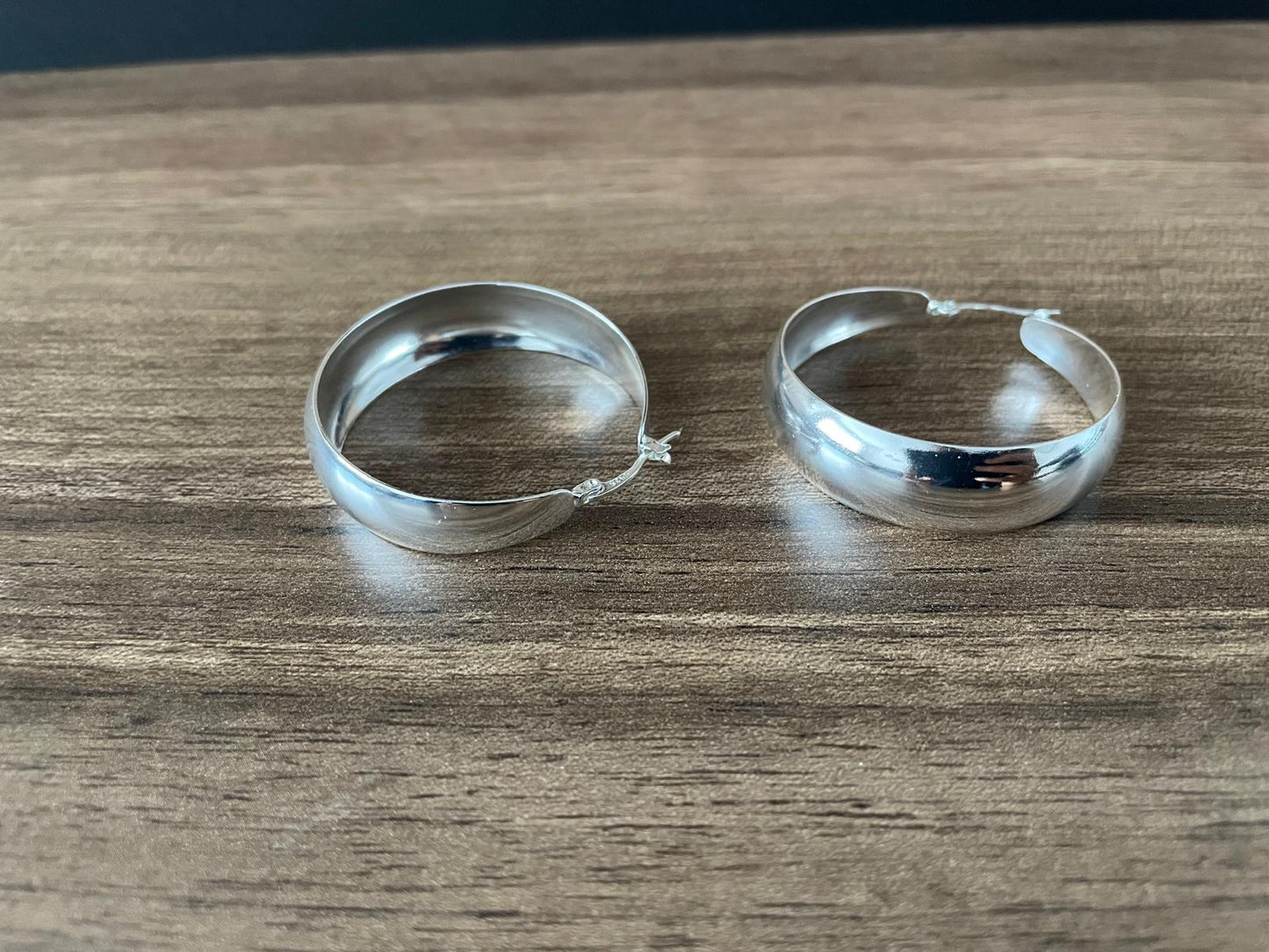 925 Sterling Silver Chunky Hoop Earrings - Silver 40mm