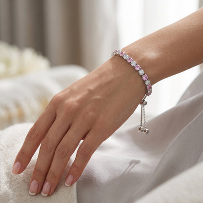 925 Sterling Silver Plated Tennis Bracelet with Pink and White Cubic Zirconia - Silver
