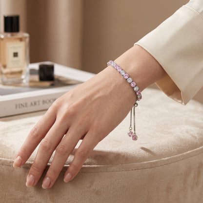 925 Sterling Silver Plated Tennis Bracelet with Pink and White Cubic Zirconia - Silver
