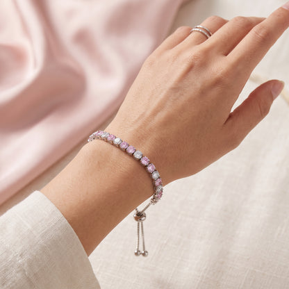 925 Sterling Silver Plated Tennis Bracelet with Pink and White Cubic Zirconia - Silver