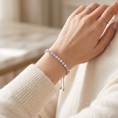 925 Sterling Silver Plated Tennis Bracelet with Pink and White Cubic Zirconia - Silver