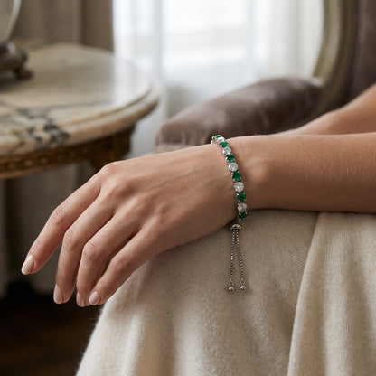 925 Sterling Silver Plated Tennis Bracelet with Green and White Cubic Zirconia - Silver