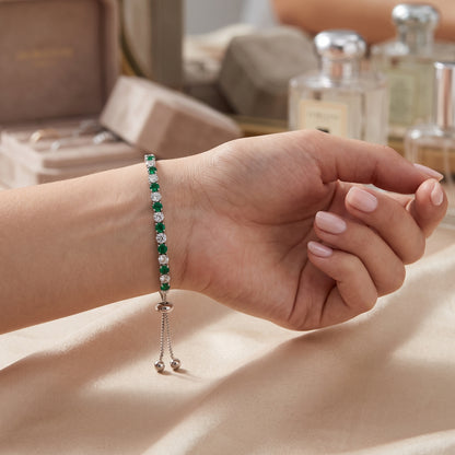 925 Sterling Silver Plated Tennis Bracelet with Green and White Cubic Zirconia - Silver