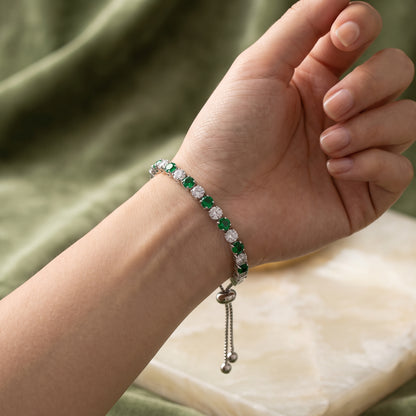925 Sterling Silver Plated Tennis Bracelet with Green and White Cubic Zirconia - Silver